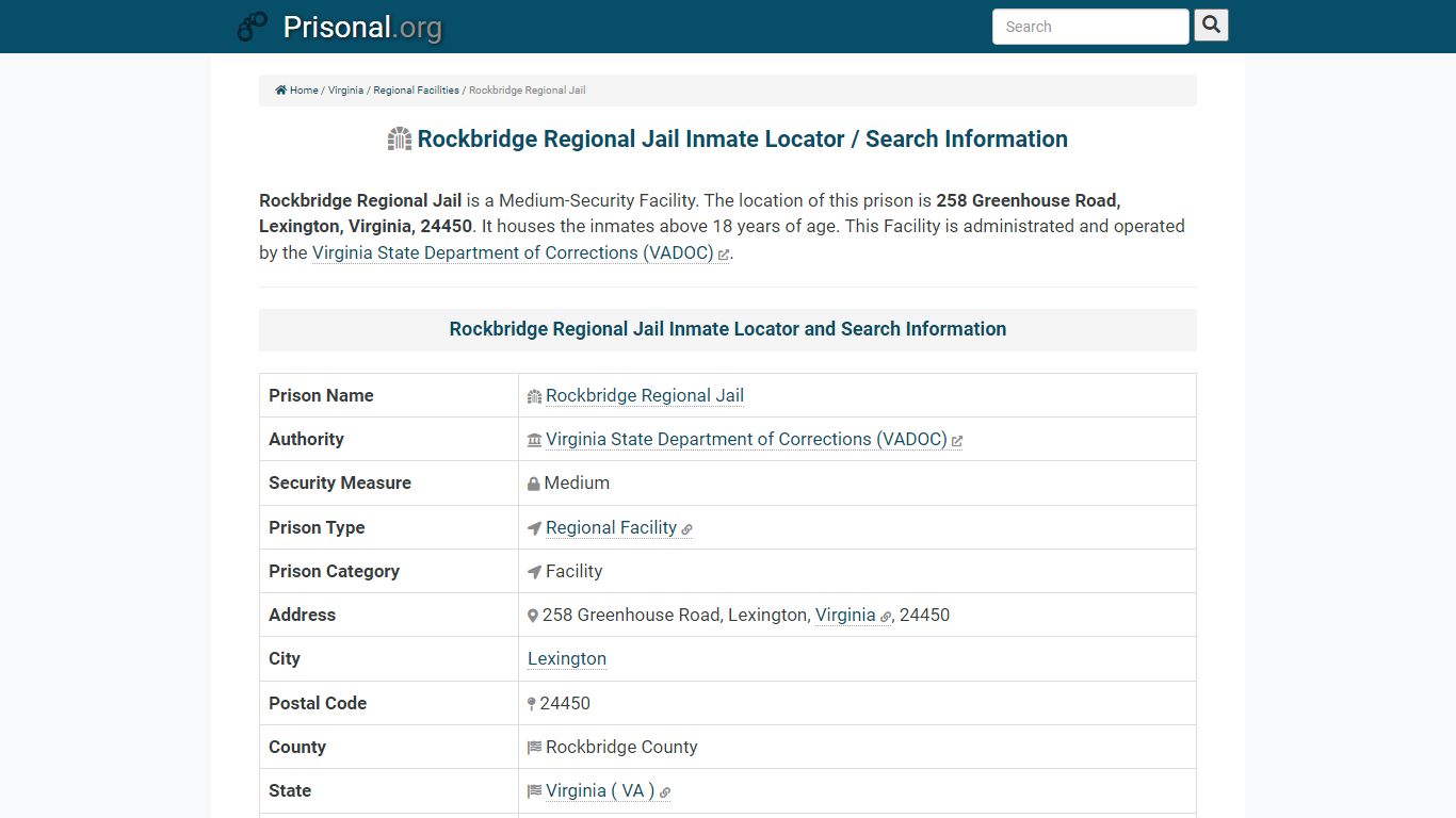 Rockbridge Regional Jail Inmate Locator / Search Information
