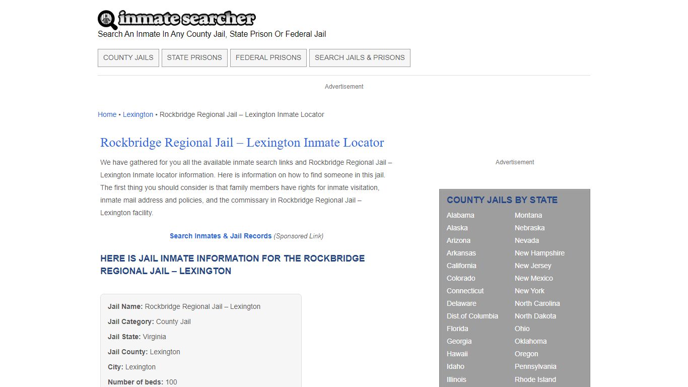 Rockbridge Regional Jail - Lexington Inmate Locator - Inmate Searcher
